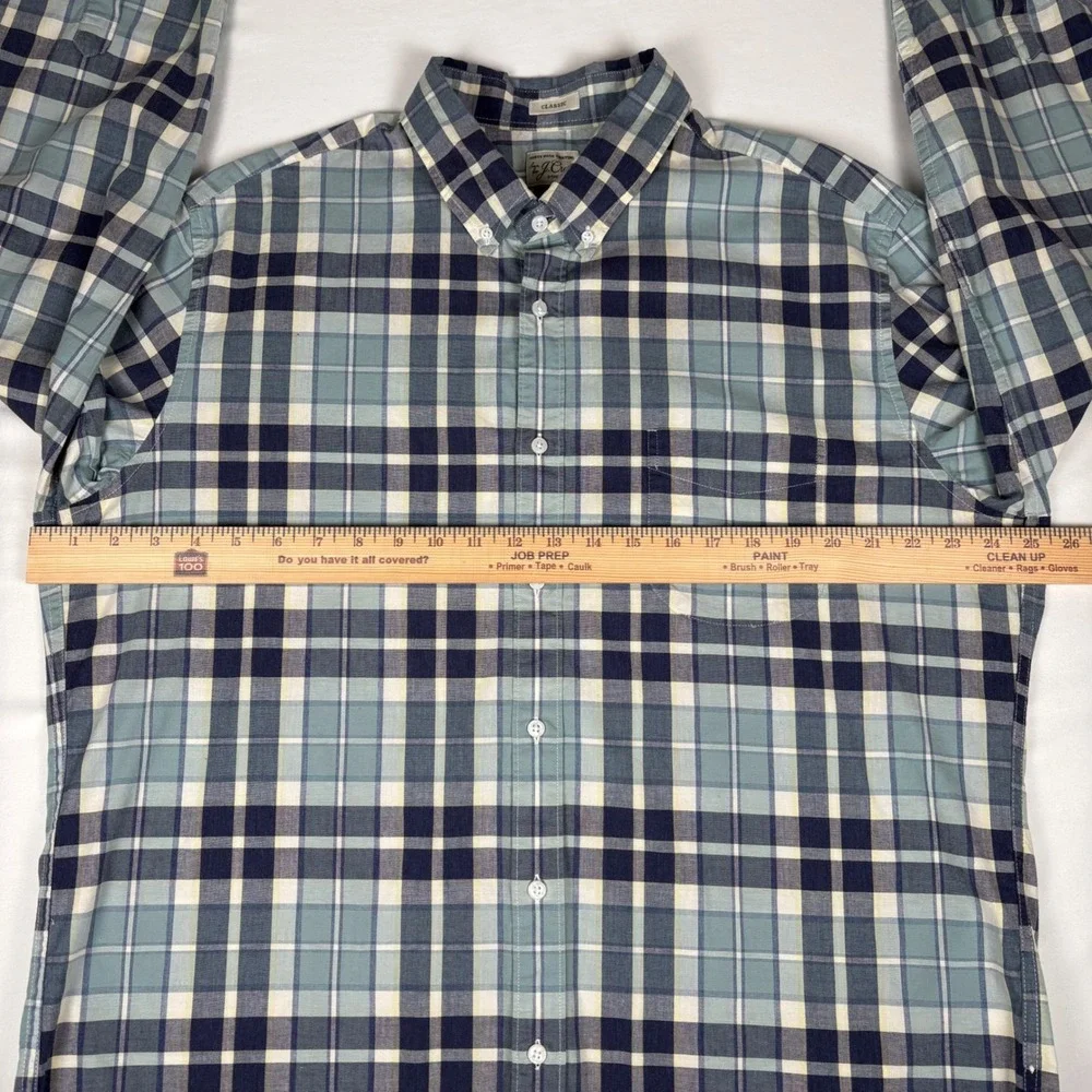 J. Crew Plaid Button-Down‎ Shirt Classic Fit Mens XL Cotton Stretch Blue Preppy